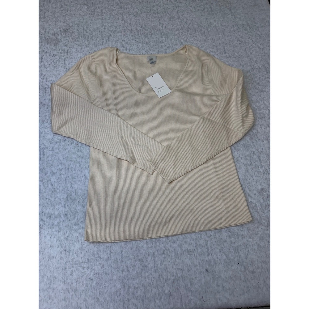 A New Day Women Cream Ribbed Long Sleeve Scoop Neck Knit Top Plus Size 4X NEW